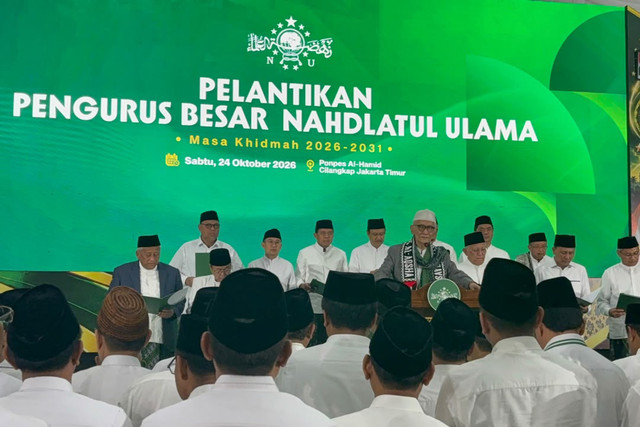 Prosesi baiat PBNU 2026-3031 di Ponpes Al Hamid, Cilangkap, Jakarta, Sabtu (24/10/2026). Foto: Zamachsyari/kumparan