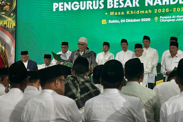 Prosesi baiat PBNU 2026-3031 di Ponpes Al Hamid, Cilangkap, Jakarta, Sabtu (24/10/2026). Foto: Zamachsyari/kumparan