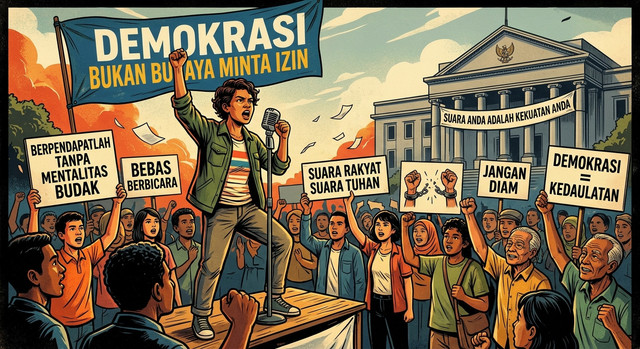 Ilustrasi demokrasi bukan budaya minta izin, jangan memiliki mentalitas budak. Foto: Generate by AI