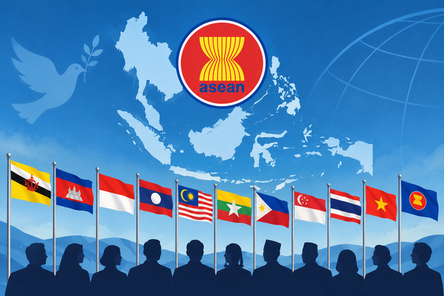 Ilustrasi: Persatuan ASEAN danKeamanan Regional.Sumber: lustrasi asli yang dibuat menggunakan ChatGPT dari OpenAl (2026).