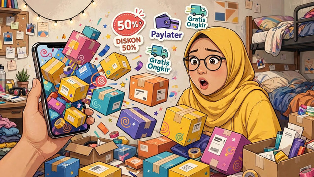 Ilustrasi fenomena terjebak checkout (Sumber: Ilustrasi AI oleh penulis)