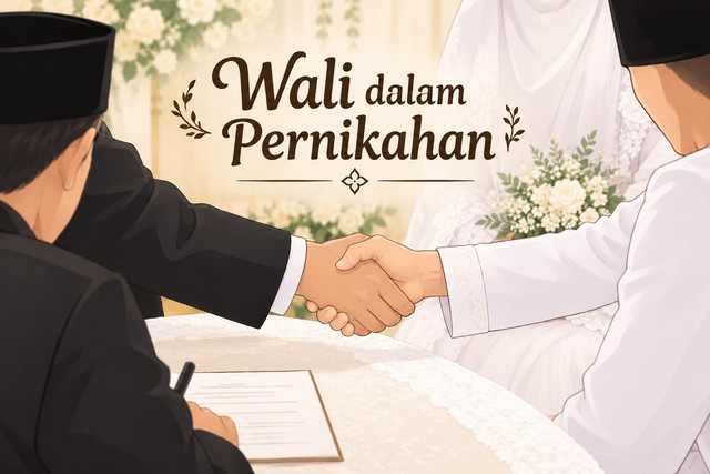 wali dan mempelai pria. gambar dibuat dengan ai