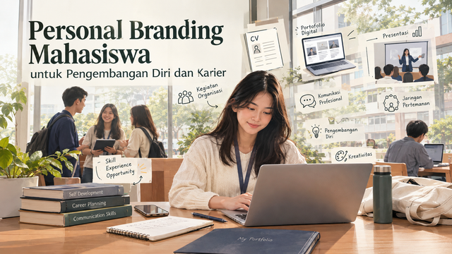 Ilustrasi AI. Membangun personal branding sejak kuliah menjadi langkah awal bagi mahasiswa untuk mengenali potensi diri, memperluas relasi, dan meraih peluang karier di masa depan.