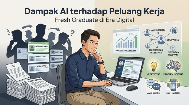 Ilustrasi AI. Kehadiran AI memang bikin persaingan kerja terasa makin ketat buat para fresh graduate. Tapi alih-alih menganggapnya sebagai ancaman, teknologi ini justru bisa jadi alat bantu yang ampuh kalau kita mau terus belajar dan mengasah keterampilan digital.