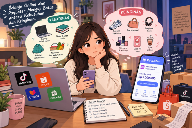 Belanja online dan paylater menguji batas antara kebutuhan dan keinginan (Sumber: Ilustrasi AI )
