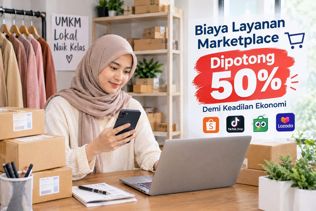 Ilustrasi: Aktivitas pelaku UMKM dalam memanfaatkan marketplace untuk memasarkan produk secara digital. Sumber: ChatGPT AI.