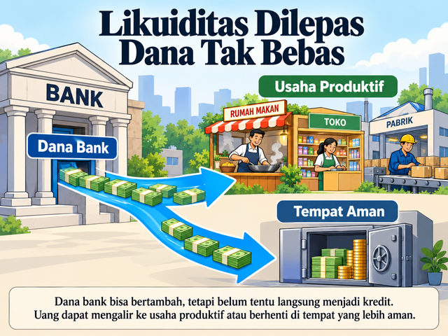 Ilustrasi likuiditas bertambah, namun aliran dana tetap memiliki arah (Foto generated by AI)