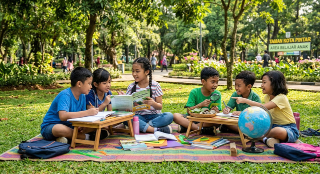 (Sumber : Gambar dibuat oleh Gemini AI, "Anak anak belajar kelompok")