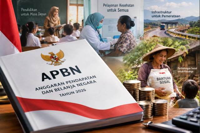 Ilustrasi anggaran negara untuk pendidikan, kesehatan, pembangunan infrastruktur, dan bantuan sosial. (Ilustrasi by chatgpt)