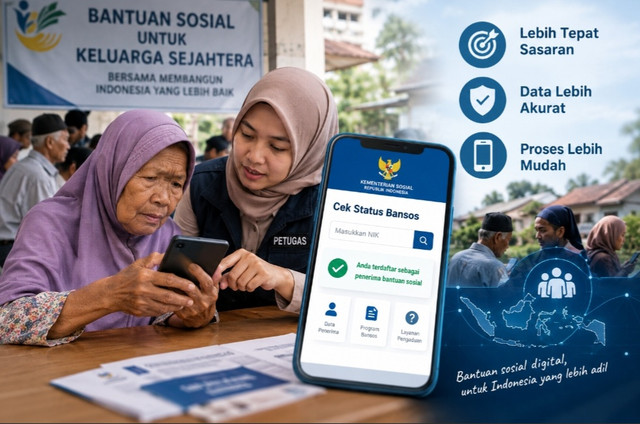 Ilustrasi digitalisasi bantuan sosial untuk mempermudah pendataan dan penyaluran bantuan. (Ilustrasi by chatgpt)