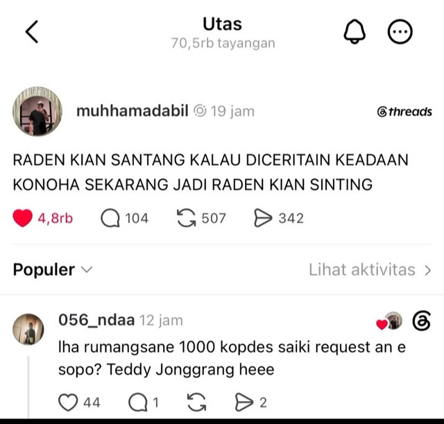 Sumber: Hasil tangkapan layar Threads