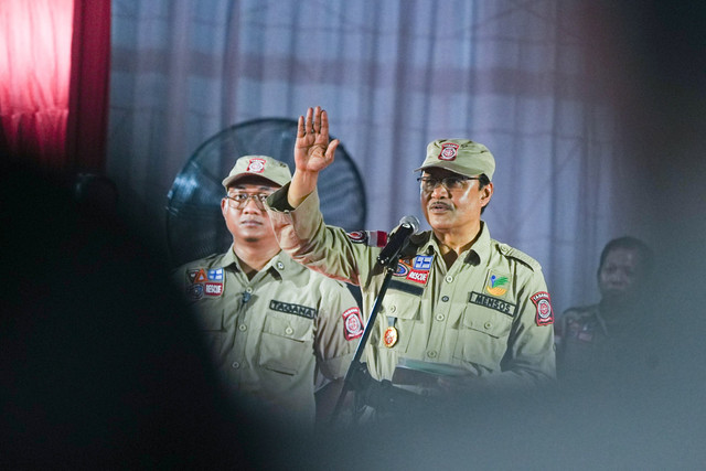 Menteri Sosial Saifullah Yusuf ajak 1.000 anggota Tagana Sulawesi Selatan tingkatkan kesiapsiagaan dan edukasi Sekolah Rakyat Aman Bencana saat Apel Siaga Bencana di Makassar, Senin (26/10/2026). Foto: Dok. Kemensos
