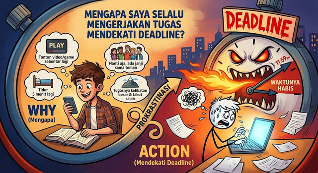 Ilustrasi prokrastinasi (Dibuat dengan AI)