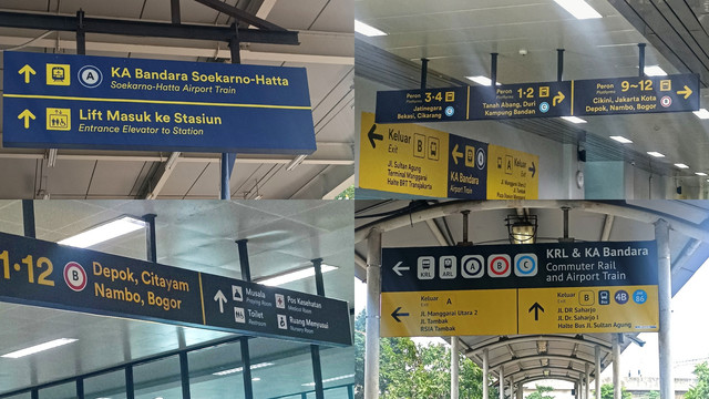 Dokumentasi pribadi: papan petunjuk arah menuju KRL, kereta bandara, dan fasilitas umum di kawasan Stasiun Manggarai.