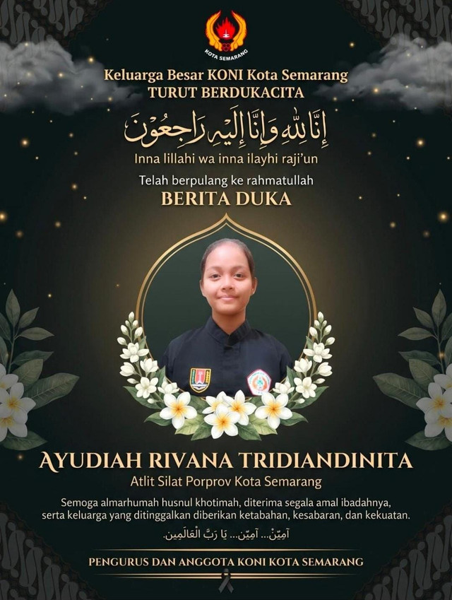 Atlet pencak silat Kota Semarang Ayudiah Rivana Tridiandinita (19) meninggal dunia di tengah gelaran Pekan Olahraga Provinsi (Porprov) XVII Jawa Tengah 2026. Foto: Dok. Istimewa