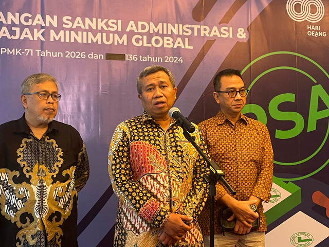 Kepala Kantor Wilayah Direktorat Jenderal Pajak (Kanwil DJP) Jakarta Selatan I Arif Mahmudin Zuri di acara Sosialisasi Pengurangan Sanksi Administrasi dan Pajak Minimum Global, Kantor Pusat DJP, Rabu (28/10/2026). Foto: Zulfa Salman/kumparan