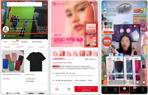 Tangkapan Layar e-commerce dan live streaming, foto : Amelia Nur Sany