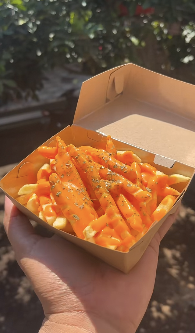 Kentang Goreng saus keju dengan taburan topping. Sumber Foto: Dok. Pribadi
