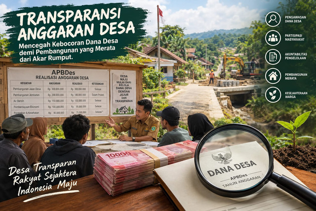 Ilustrasi transparansi anggaran desa dan pengawasan Dana Desa. Sumber: Ilustrasi AI menggunakan ChatGPT (OpenAI), 2026.