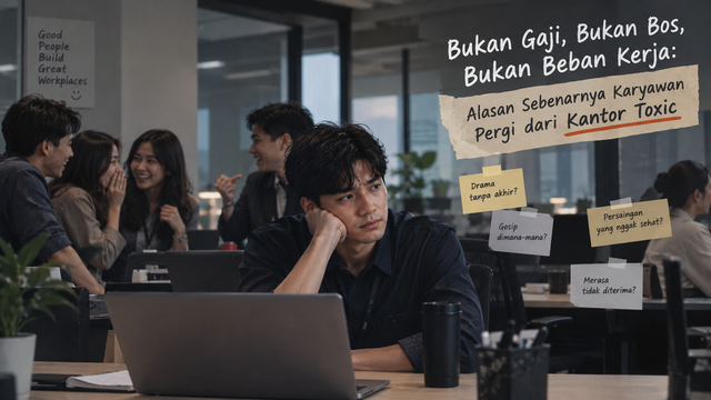 Seorang karyawan tampak duduk sendiri di tengah suasana kantor, sementara rekan-rekan kerjanya berkumpul, bercanda, dan berbincang tanpa melibatkannya. Situasi ini menggambarkan hubungan pertemanan yang tidak sehat di lingkungan kerja, ketika seseorang merasa dikucilkan, tidak diterima, dan terasing di antara rekan kerjanya. Sumber Foto: Dibuat menggunakan ChatGPT (OpenAI), 2026.