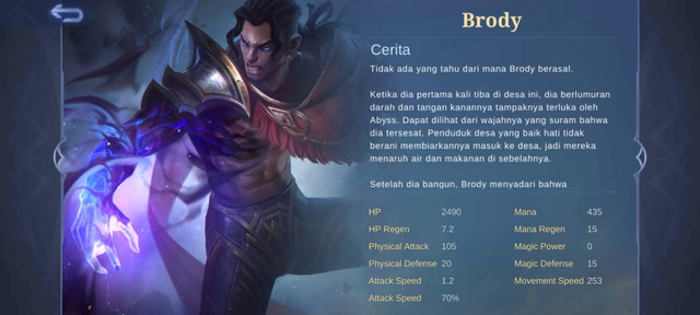 Statistik Hero Brody. (Foto: Tangkapan Layar di Game Mobile Legends)