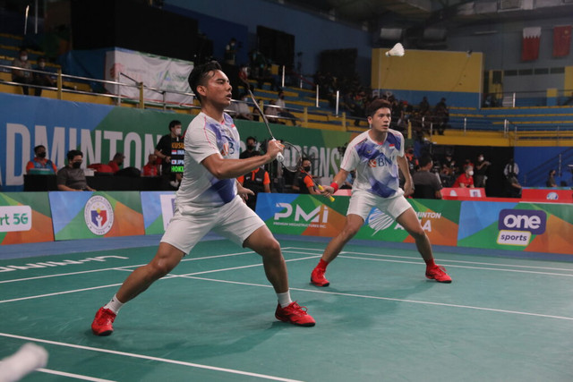 Pramudya Kusumawardana/Yeremia Rambitan (Pramudya/Yeremia) dalam ajang Badminton Asia Championships (BAC) 2022 yang diselenggarakan di Manila, Filipina. Foto: Dok PBSI