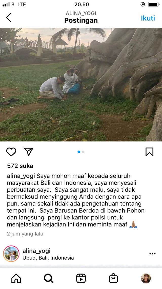 SS WNA yang Telanjang di Pohon Sakral di Pura Babakan, Bali Minta Maaf. Foto: Dok. Istimewa