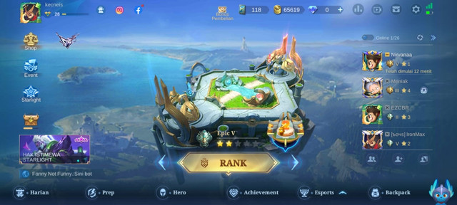 Laman Utama Mobile Legends. (Foto: Tangkapan Layar di Game Mobile Legends)