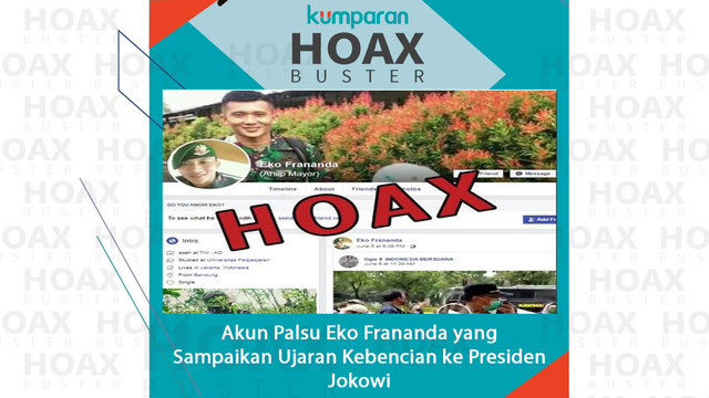 Akun palsu Eko Frananda yang sampaikan ujaran kebencian ke Presiden Jokowi. Foto: TNI AD dan kumparan