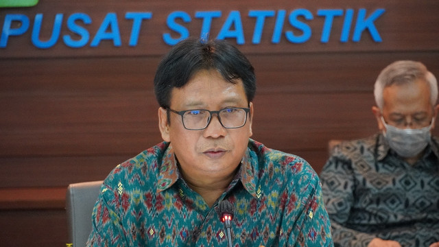 Kepala BPS Margo Yuwono saat konferensi pers pertumbuhan ekonomi kuartal I 2022. Foto: BPS