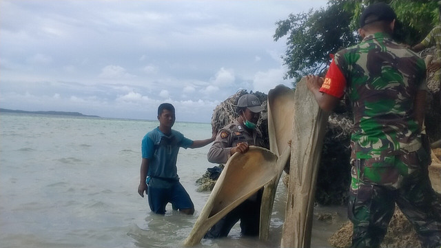 Tulang belulang diduga milik ikan raksasa ditemukan di Kabupaten Selayar, Sulawesi Selatan pada Minggu (6/2).  Foto: Dok. Istimewa