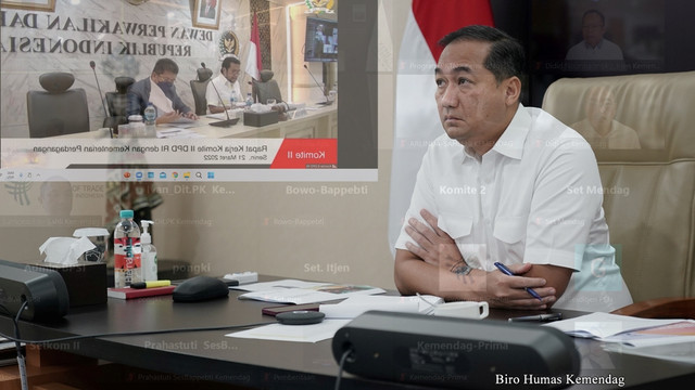 Mendag Lutfi Rapat dengan Komisi II DPD soal minyak goreng, Senin (21/3/2022). Foto: Kemendag RI