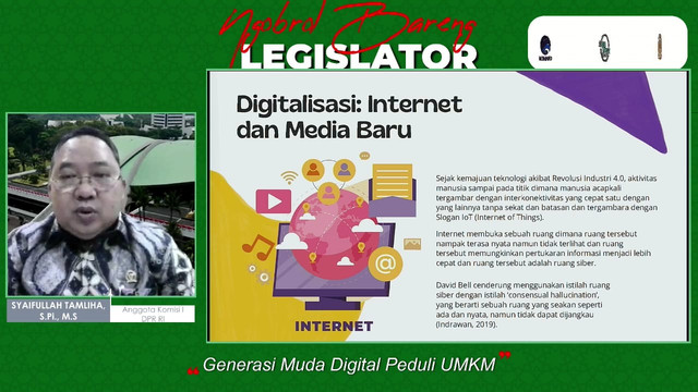 Syaifullah Tamliha, S.Pi., M.S., anggota Komisi I DPR RI, pada webinar Series 'Ngobrol bareng Legislator'.dok/screenshoot