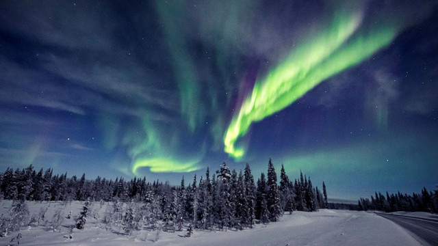 Aurora terlihat di langit di Pajala, Swedia, Kamis (10/2/2022). Foto: Alexander Kuznetsov/REUTERS
