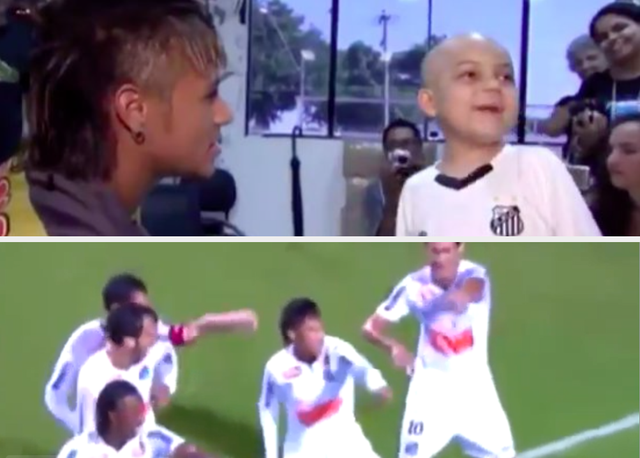 Neymar melakukan selebrasi tarian energik sesuai keinginan bocah pengidap kanker. Foto: istimewa.