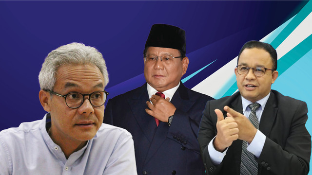Foto kolase Ganjar Prabowo, Prabowo Subianto, Anies Baswedan. Foto: kumparan dan Antara