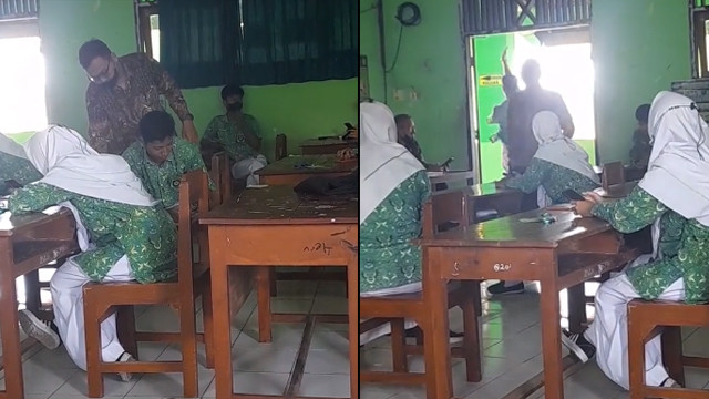 Murid ngamuk diingatkan pengawas ujian. (Foto: @yusrofaza_ /TikTok)