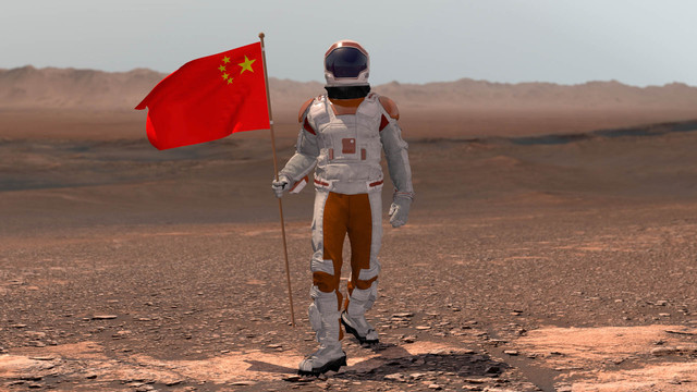 Ilustrasi astronot membawa bendera China. Foto: Merlin74/Shutterstock. 