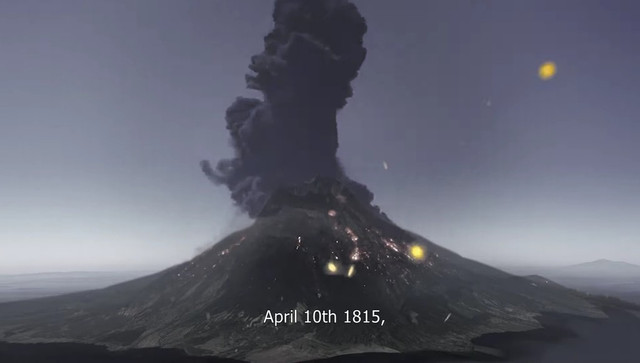 Ilustrasi letusan Gunung Tambora. Foto: Tangkapan layar Film Majestic Tambora.