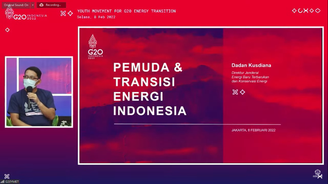 Salah satu bentuk strategi dalam menghadapi Transisi Energi oleh Direktur Jendral Energi Baru Terbarukan dan Konversi Energi oleh Dadan Kusdiana, (Sumber : Youtube esdm.go.id).