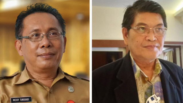 Kiri : Kepala Sekolah SMA N 9 Manado sekaligus Sekretaris MKKS SMA Provinsi Sulut dan Ketua MKKS SMA Kota Manado, Drs. Meidy Tungkagi, M.Si, Kanan : Kepala Sekolah SMK 1 Manado sekaligus Wakil Ketua MKKS SMK Provinsi Sulut dan Ketua MKKS SMK Kota Manado, Drs. Jenner Rein Rumerung,