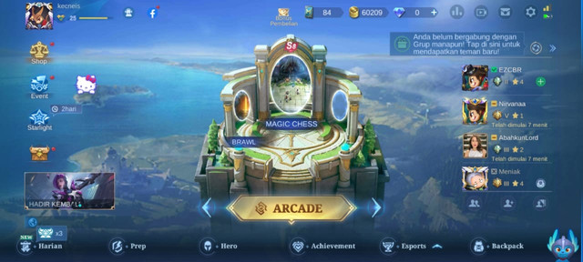 Lobby Game Mobile Legends. (Foto: Tangkapan Layar di Game Mobile Legends)