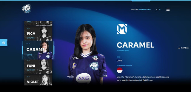 EVOS Caramel. (Foto: Tangkapan Layar Website Resmi EVOS Esports)