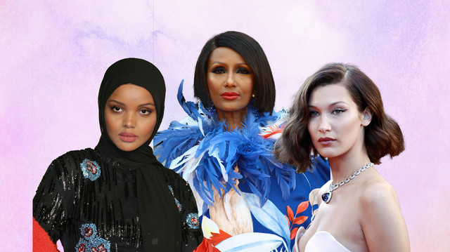 Kolase Bella Hadid, Halima Aden, Iman Abdulmajid. Foto: Shutter Stock