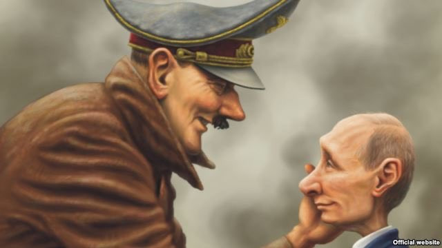 Ilustrasi Vladimir Putin dan Adolf Hitler. Sumber: twitter @Ukraine