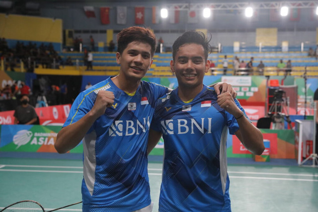 Pramudya Kusumawardana/Yeremia Rambitan (Pramudya/Yeremia) dalam ajang Badminton Asia Championships (BAC) 2022 yang diselenggarakan di Manila, Filipina. Foto: Dok PBSI