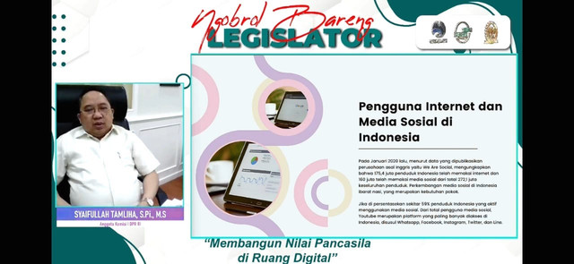 Anggota Komisi I DPR RI, Syaifullah Tamliha saat Webinar Series: Ngobrol bareng Legislator bertajuk "Membangun Nilai Pancasila di Ruang Digital", pada Jumat (25/03/2022). Foto: tangkapan layar