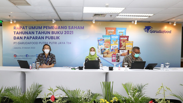 PT Garudafood Putra Putri Jaya Tbk menggelar Rapat Umum Pemegang Saham Tahunan (RUPST) di kantor pusat  Garudafood, Kamis (31/3/2022). Foto: GarudaFood