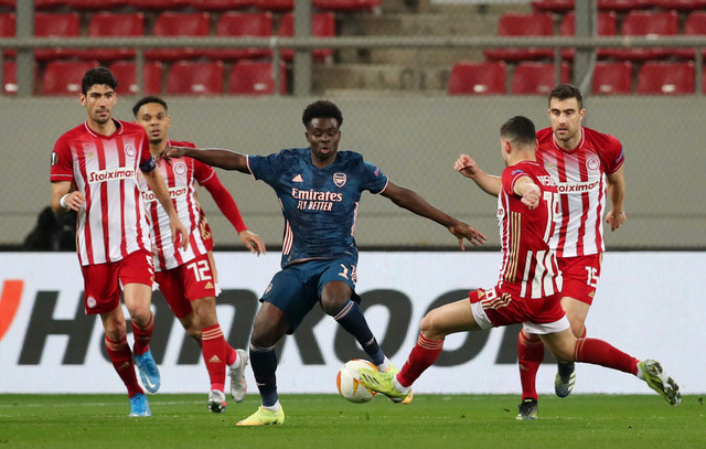 Pertandingan antara Olympiakos vs Arsenal di Stadion Karaiskakis, Piraeus, Yunani. Foto: Alkis Konstantinidis/Reuters