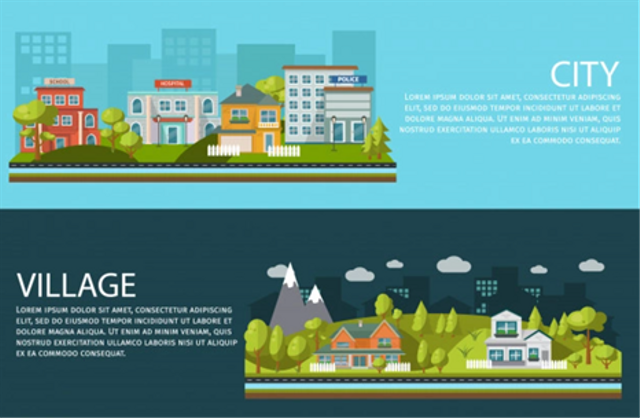 Ilustrasi desa dan kota. Sumber: https://www.freepik.com/